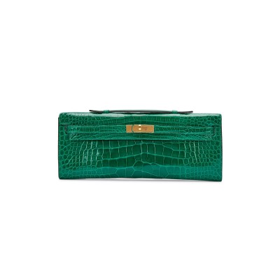 HERMÈS MASTER EMERALD SHINY ALLIGATOR KELLY CUT GOLD HARDWARE (31*13*2cm)